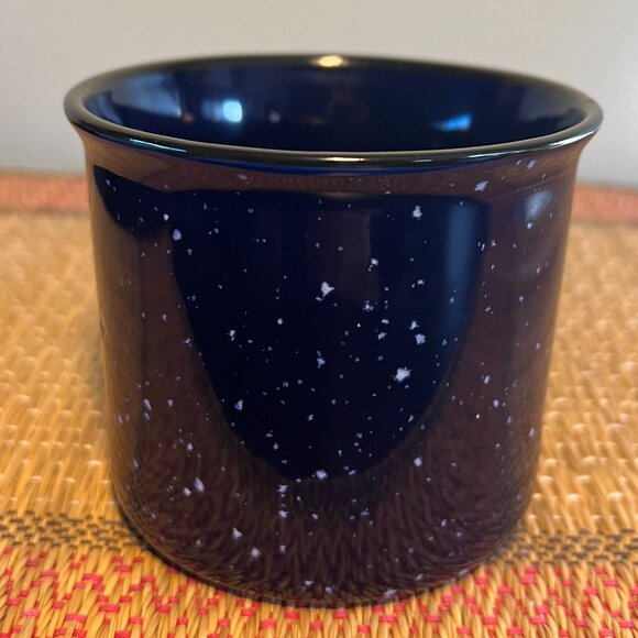 Cobalt Blue and White Speckled Camping Campfire Style Wide-Mouth Stoneware Mug - Picture 4 of 9